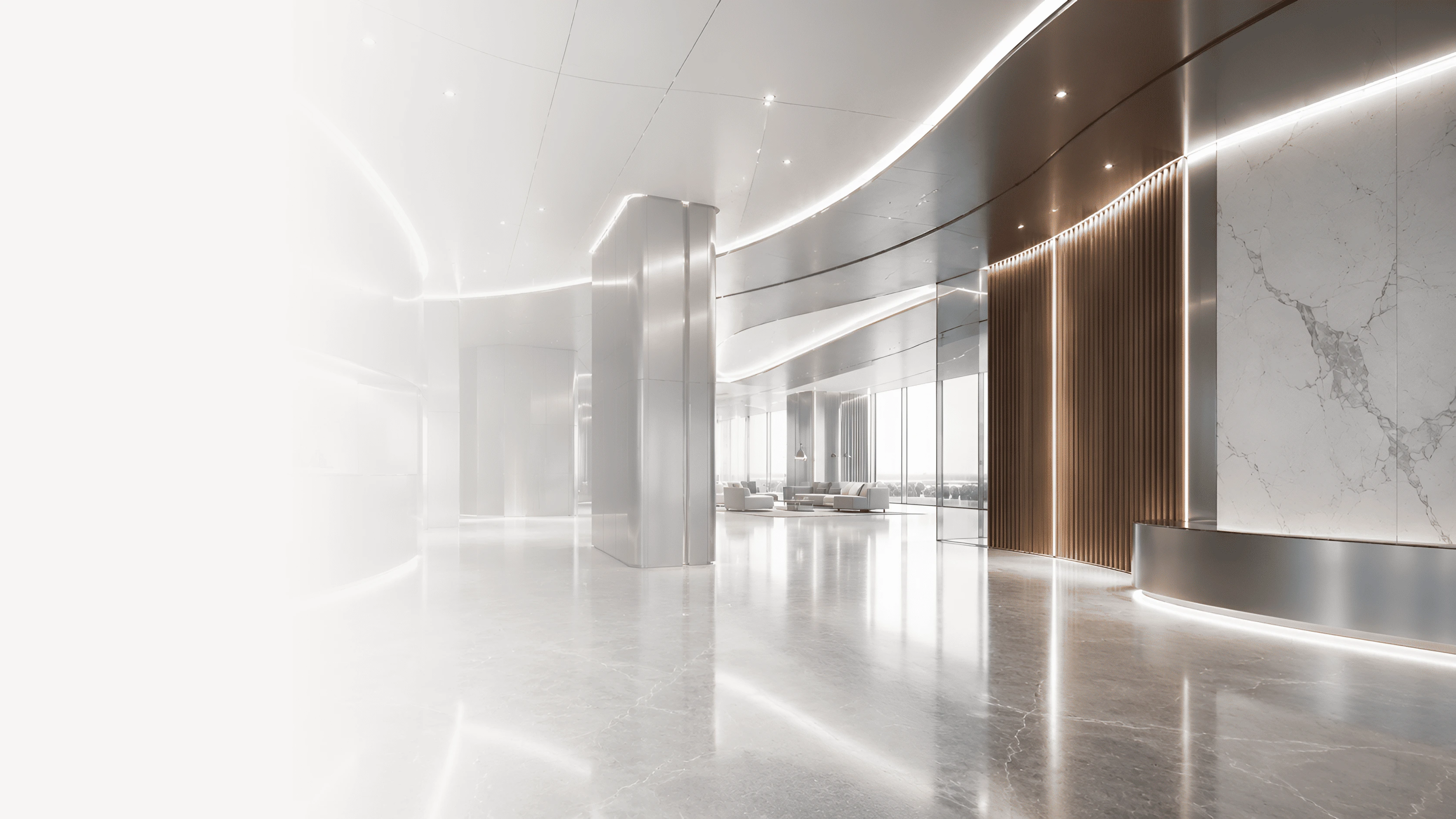 Modern interior featuring aluminium finishes and warm natural materials